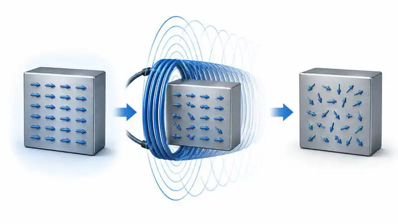 Come la smagnetizzazione riduce il magnetismo residuo mediante un campo magnetico alternato decrescente