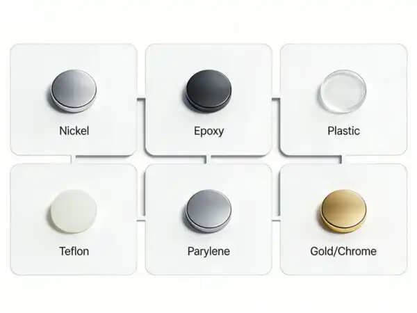 coating options for neodymium disc magnets including nickel epoxy parylene and teflon