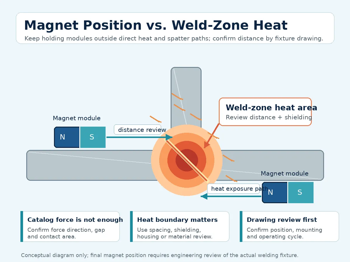 Simplified diagram showing magnet position away from welding heat