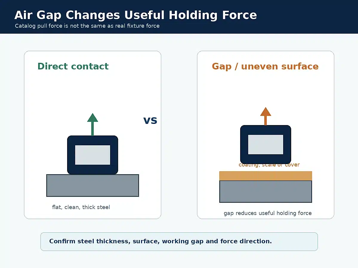 Air gap and surface condition affect welding fixture magnet force