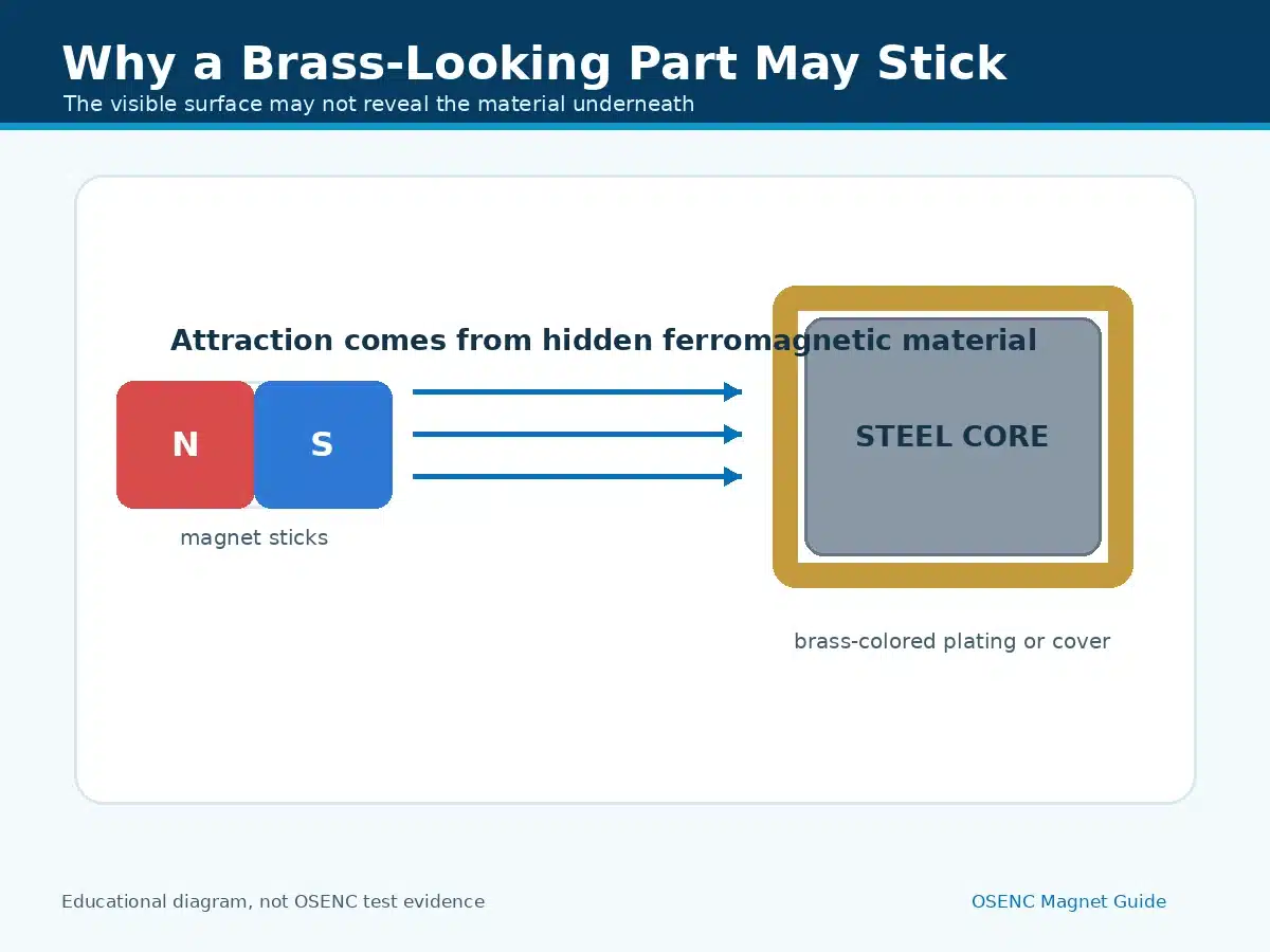 Magnet attracted to brass-looking steel core part