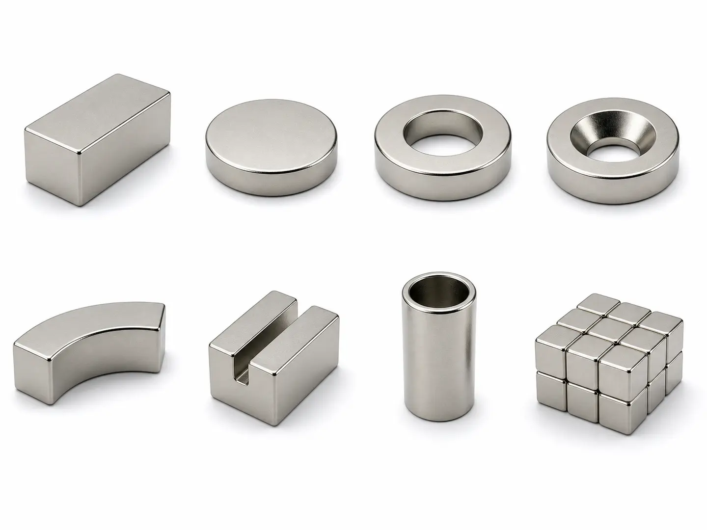 Forme di magneti a blocco, a disco, ad anello, svasati, ad arco, con scanalatura, tubolari e in array