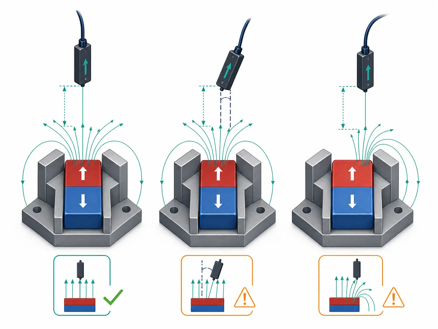 Correct, tilted and edge-shifted Hall probe positions above a permanent magnet