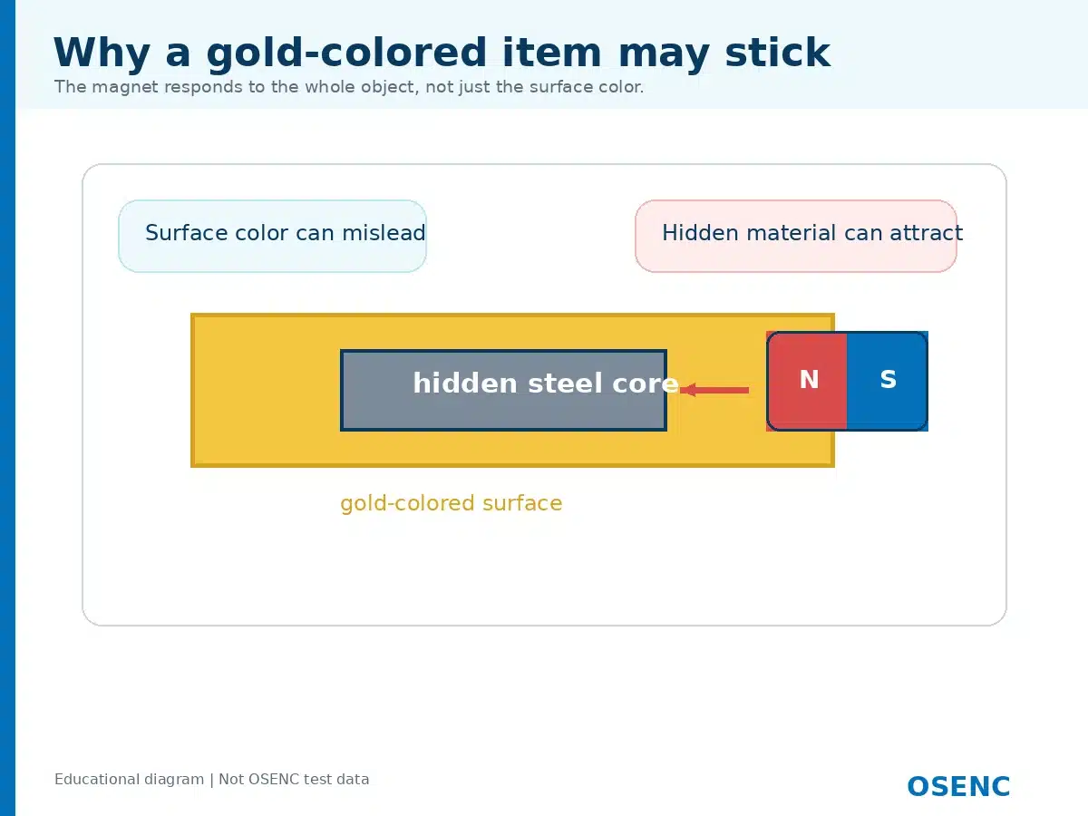 Cross-section concept showing a gold-colored surface with a hidden magnetic core.