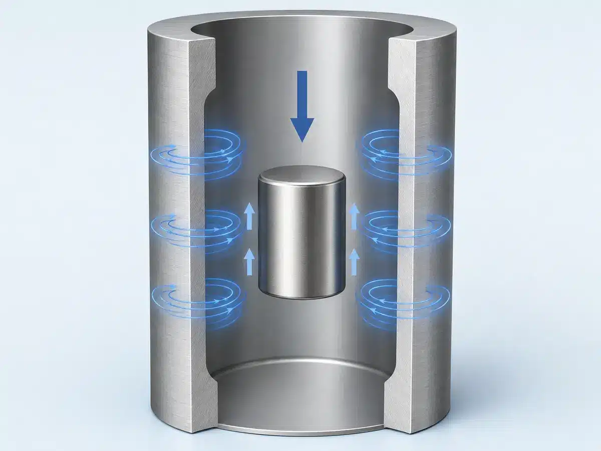 Durch ein Aluminiumrohr fallender Magnet mit Wirbelströmen, die seiner Bewegung entgegenwirken