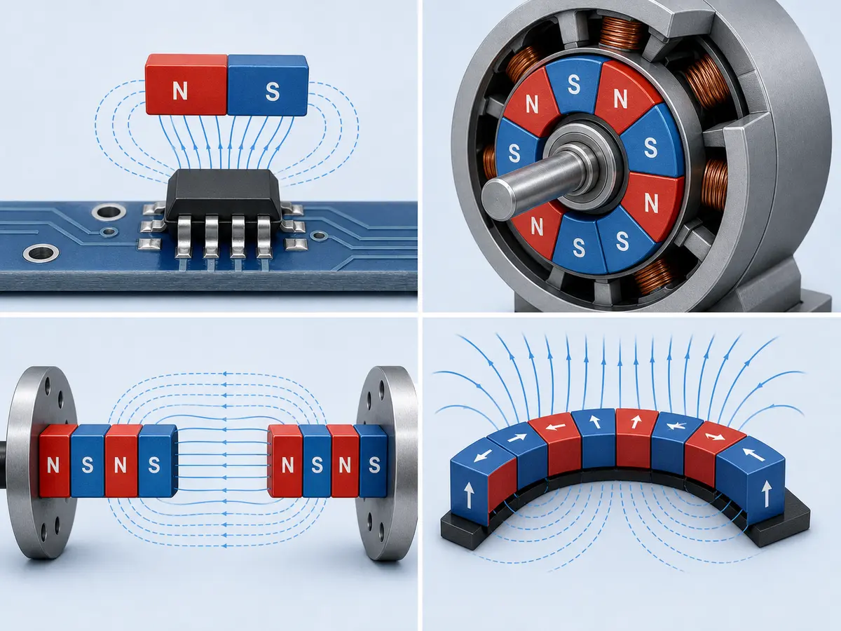 Magnetpolarität bei Hallsensor, Motorrotor, Magnetkupplung und Halbach-Anordnung