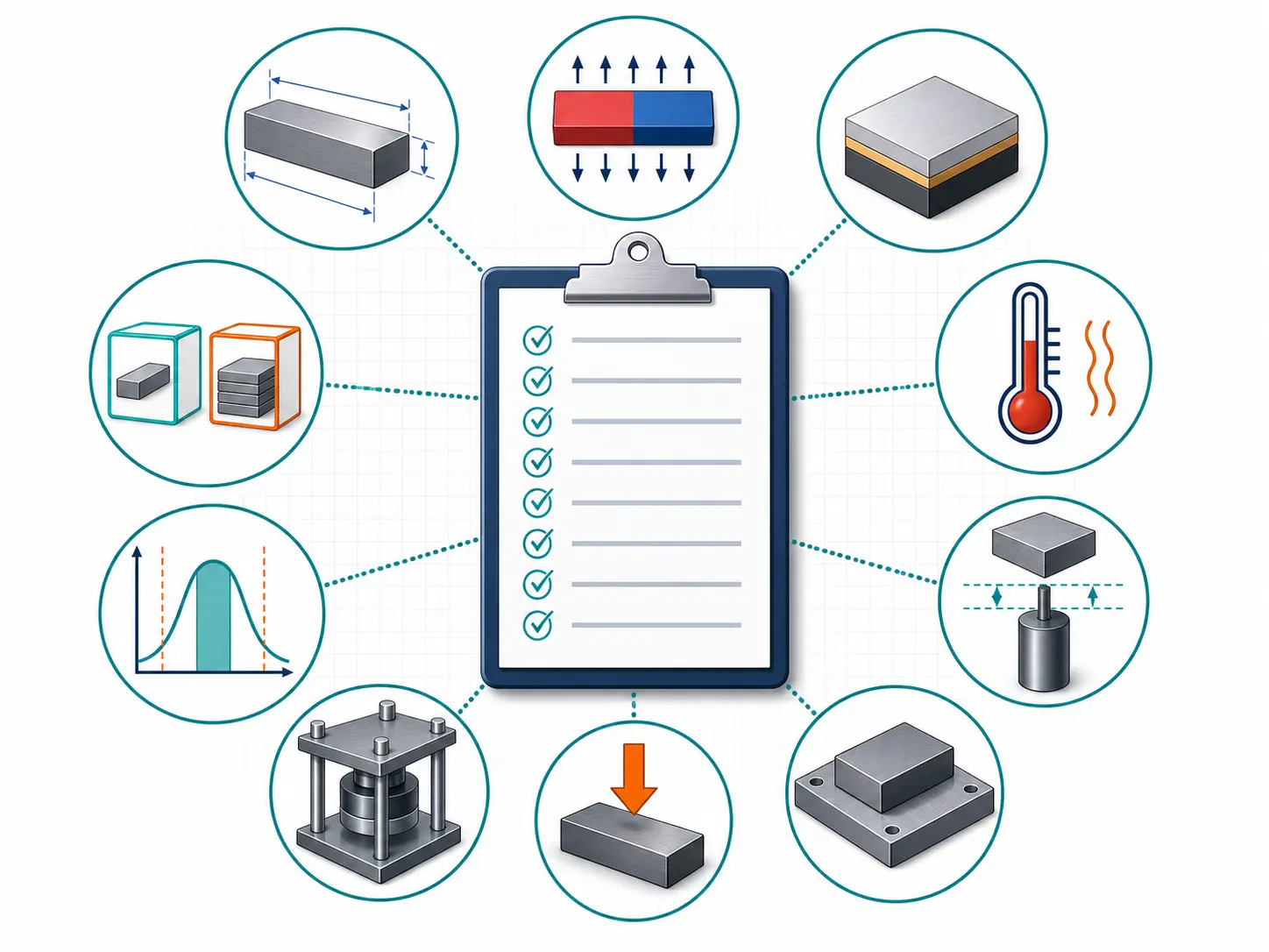 Magnet RFQ checklist with drawing, magnetization, coating, temperature and test setup