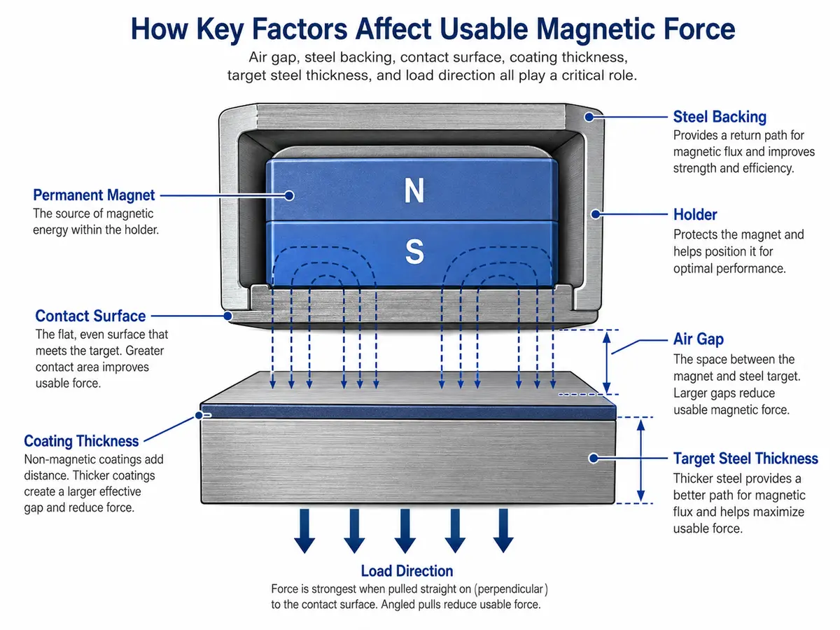 Magnetic assembly air gap and contact surface diagram