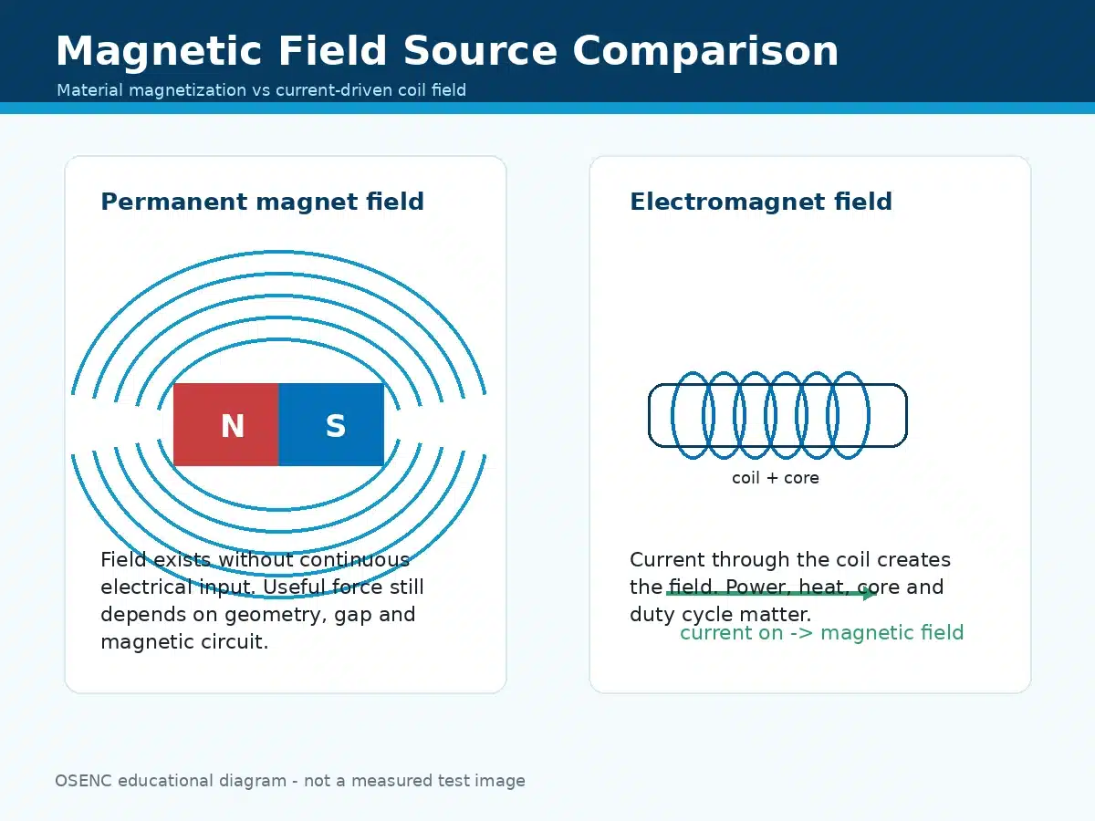 Permanent magnet and electromagnet magnetic field source comparison