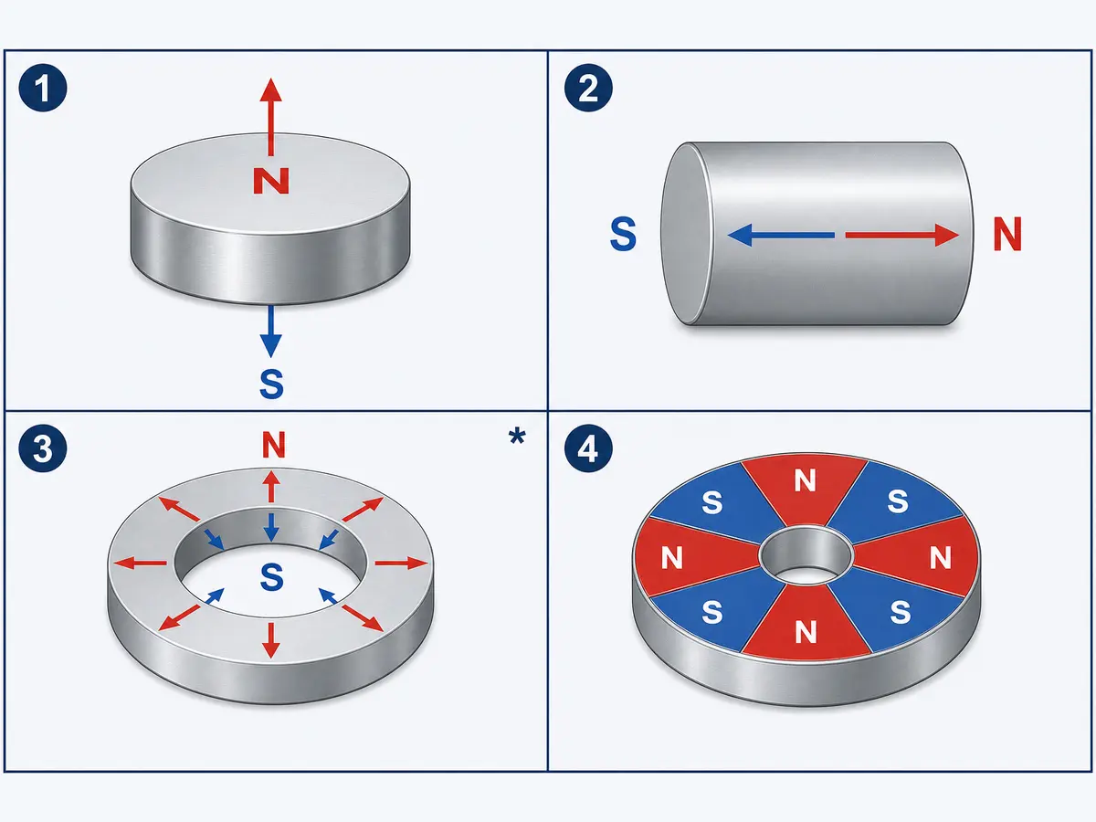 Pollagen bei axialer, diametraler, radialer und mehrpoliger Magnetisierung