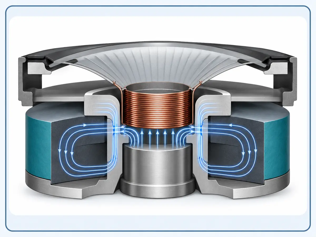 Vereinfachtes Magnetkreisschema für eine Baugruppe aus Mikrofonmagnet und Schwingspule