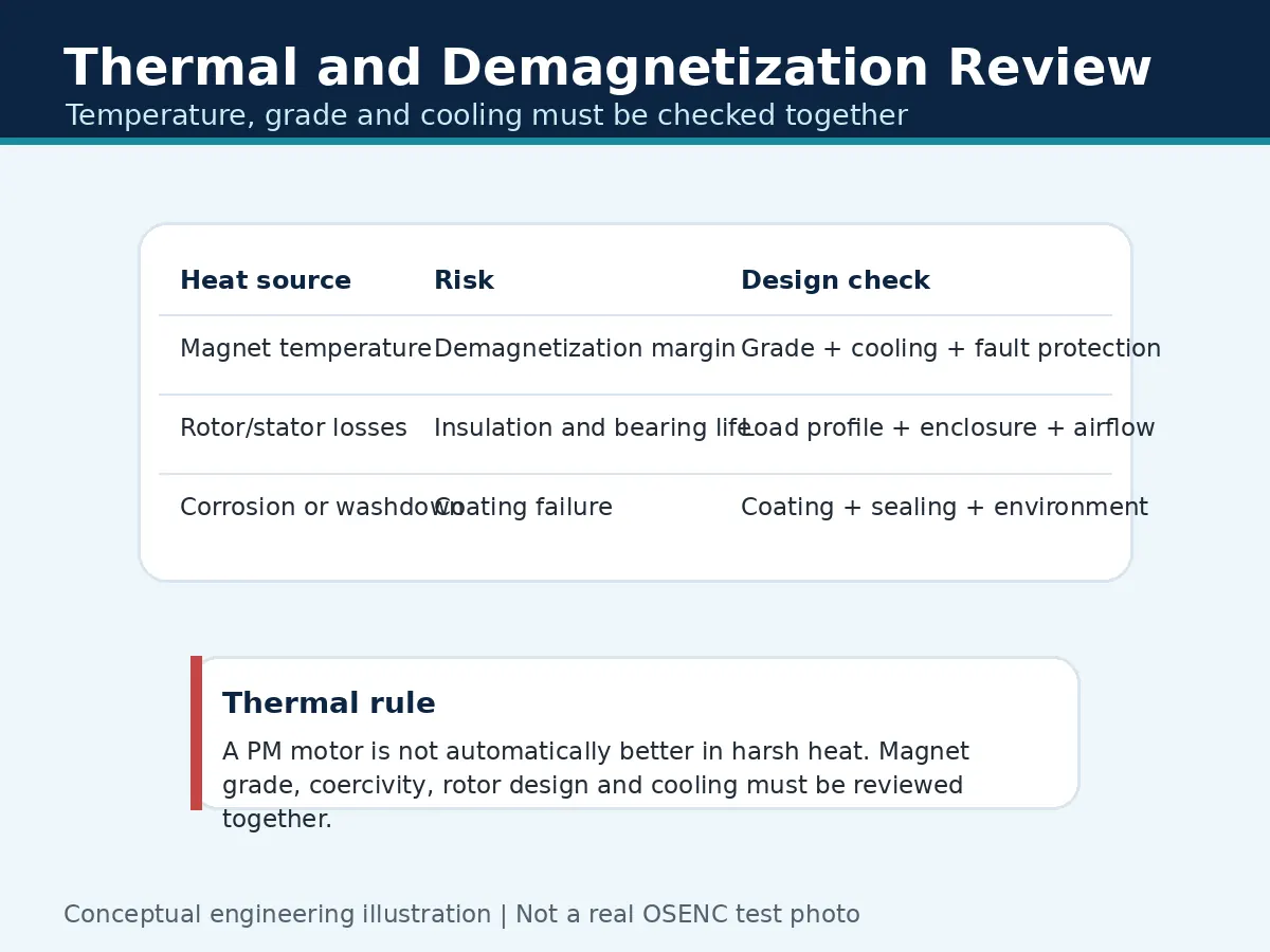 Permanent magnet motor thermal and demagnetization risk review