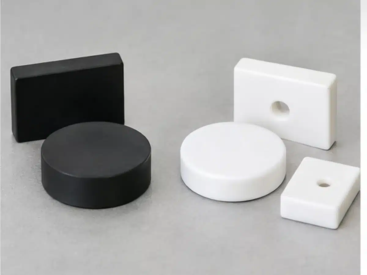 Illustration comparing black PTFE coated magnets and white PTFE encapsulated magnets