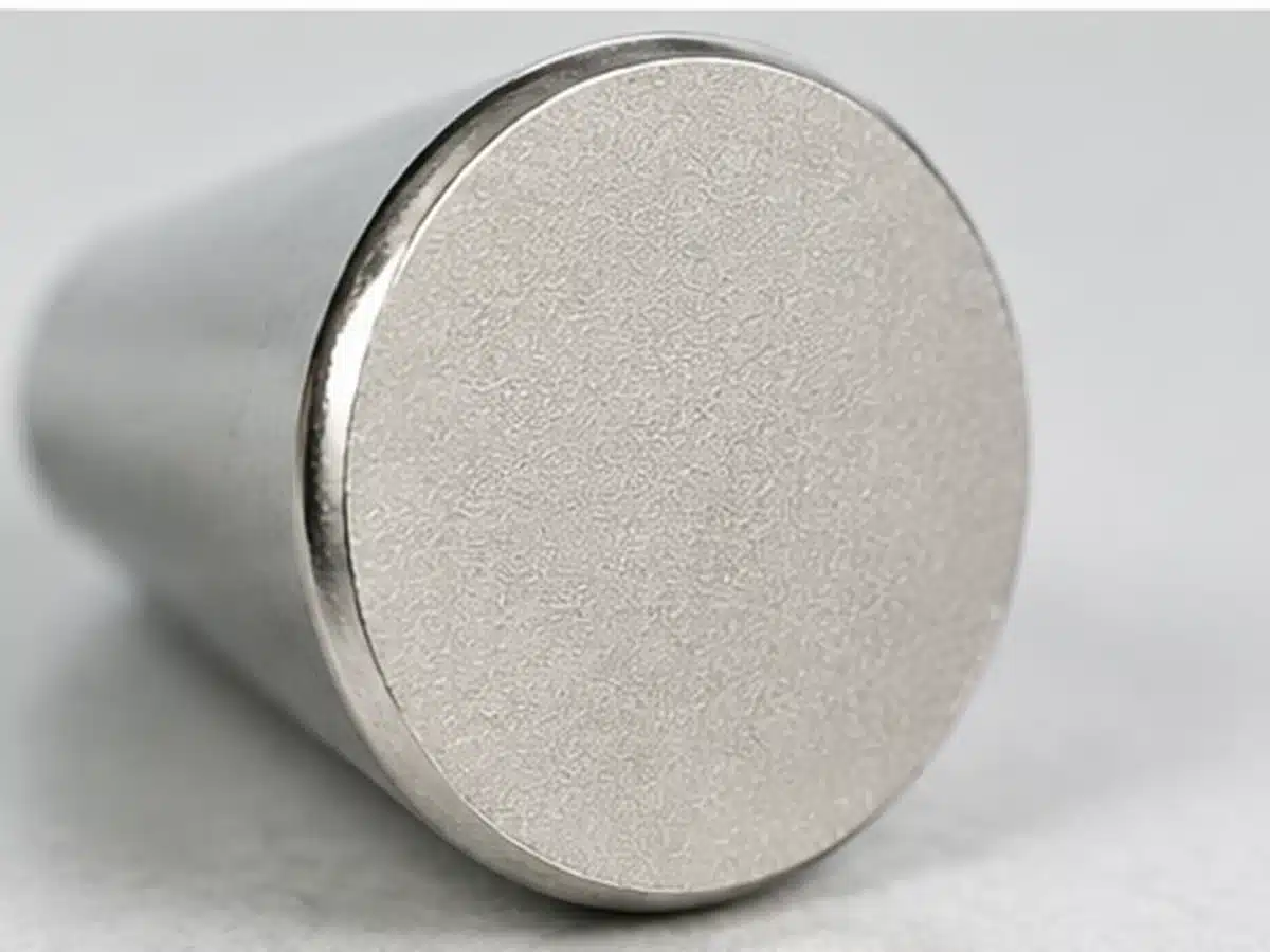 Close-up of the broad base face of a neodymium cone magnet