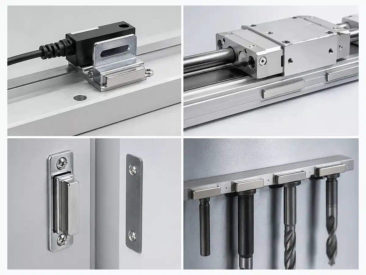 Application scenes for neodymium bar magnets in sensors linear motion latches and tool holding