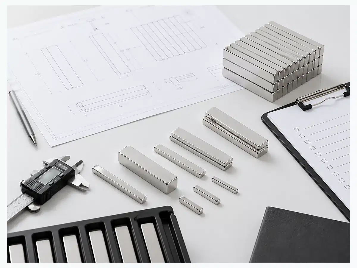 OSENC bar magnet production drawing and inspection workspace with technical drawings and inspection tools