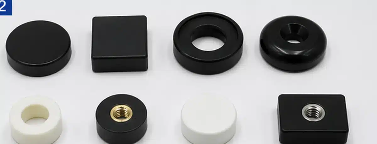 Illustrative custom plastic coated magnet shapes and mounting features