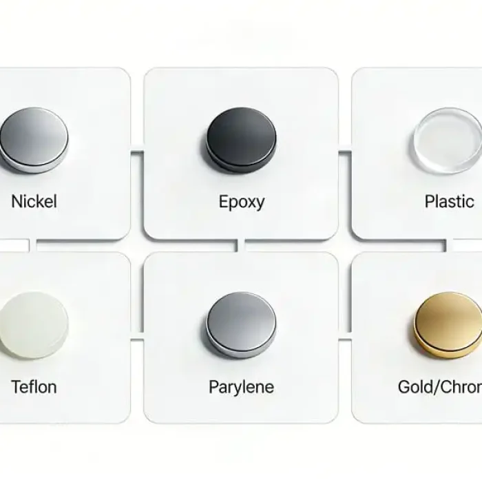 coating options for neodymium disc magnets including nickel epoxy parylene and teflon